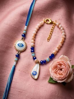 Gahan - Chandan Gold Toned Evil Eye Beaded Bhaiya Bhabhi Rakhi