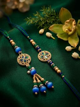 Gahan - Blue Artificial Beads Morpankh Style Bhaiya Bhabhi Rakhi