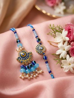 Gahan - Blue Evil Eye Artificial Beads Bhaiya Bhabhi Rakhi