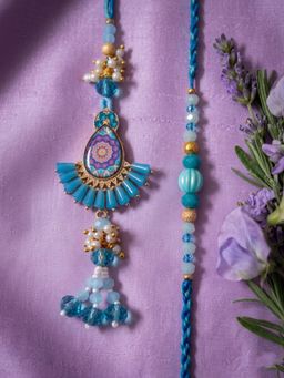 Gahan - Transparent Beads Pear Shape Bhaiya Bhabhi Rakhi Chandan