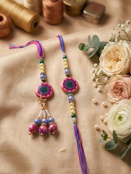 Gahan - Artificial Stones & Beads Floral Design Bhaiya Bhabhi Rakhi