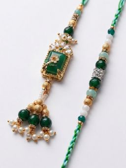 Gahan - Green Artificial Beads Traditional Bhaiya Bhabhi Rakhi