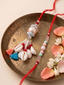 Gahan - Multi-Color Artificial Beads & Sea Shell Bhaiya Bhabhi Rakhi