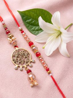 Gahan - Gold Toned Artificial Stones & Beads Bhaiya Bhabhi Rakhi
