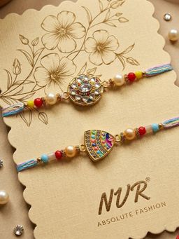 Gahan - Chandan Gold Toned Artificial Stones & Beads Thread Rakhis (Pack of 2)
