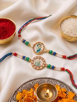Gahan - Multi-Color Peacock Design Thread Rakhis (Pack of 2)