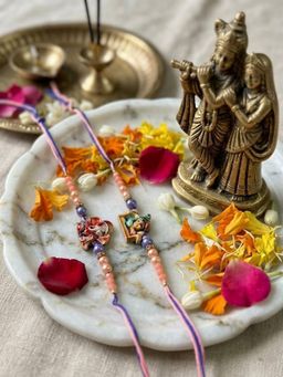Gahan - Krishna Ji & Ganesh Ji Beaded Religious Thread Rakhis (Pack of 2)