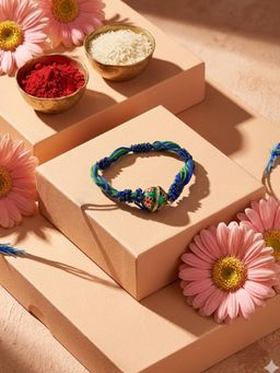 Gahan - Magnetic Opening Blue Meenakari Work Thread Rakhi