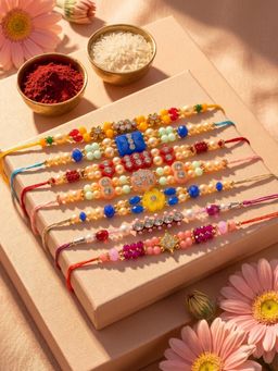 Gahan - Multi-Color Designer Thread Rakhis (Pack of 7)