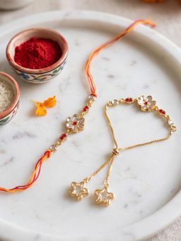 Gahan - Gold Toned Kundan Studded Bhaiya Bhabhi Rakhi