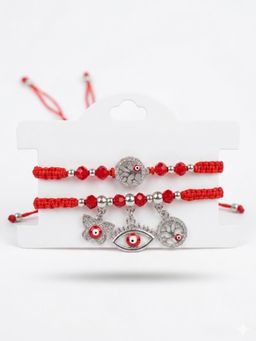 Gahan - Chandan Red & Silver Evil Eye Design Bhaiya Bhabhi Rakhis