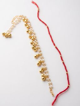 Gahan - Pearls Gold Toned Bhaiya Bhabhi Rakhi