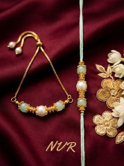 Gahan - Gold Toned Pearls & Artificial Beads Bhaiya Bhabhi Rakhi