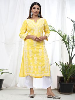 HOUSE OF KARI - Hok Chikankari Long Kurta Yellow White