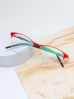 TED SMITH - Women Red Half Rim Cat Eye Frame (52)