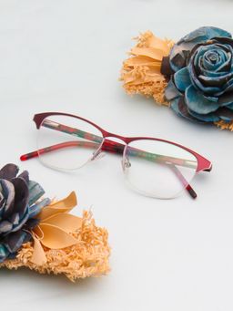 TED SMITH - Women Purple Half Rim Cat Eye Frame (52)