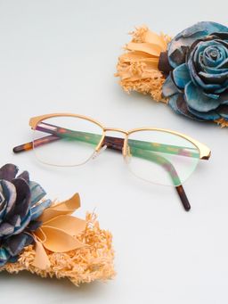 TED SMITH - Women Gold Half Rim Cat Eye Frame (52)