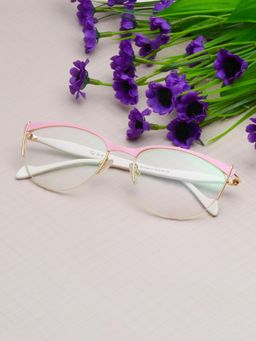 TED SMITH - Women Pink Half Rim Cat Eye Frame (52)