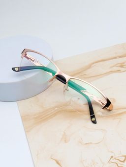 TED SMITH - Women Gold Half Rim Cat Eye Frame (52)