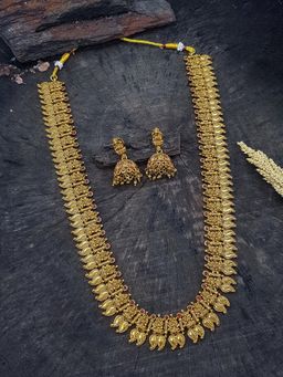 GRIIHAM - Gold Plated Long Mango Laxmi Necklace Set