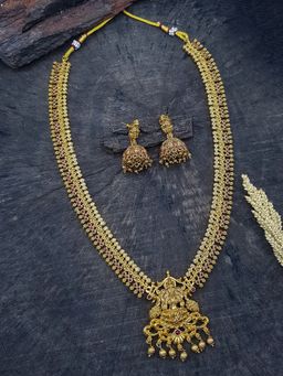 GRIIHAM - Gold Plated Long Simple Laxmi Necklace Set