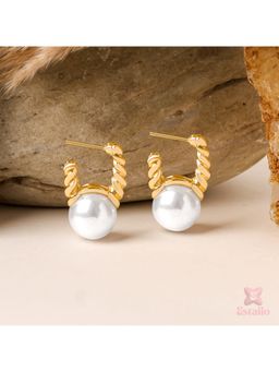 ESTAILO FASHION - Edison Pearl Huggie Earrings Gold