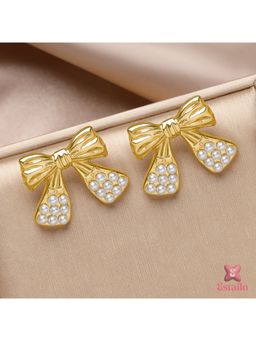 ESTAILO FASHION - Elegant Bowknot Pearl Earrings Gold