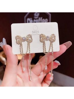 ESTAILO FASHION - Sparkly Bow Tassel Earrings Gold