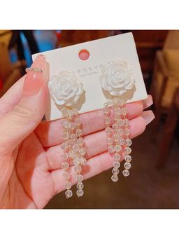 ESTAILO FASHION - White Rose Crystal Dangles Earrings White