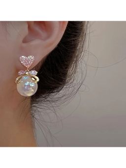 ESTAILO FASHION - Pink Heart Pearl Drops Earring Pink