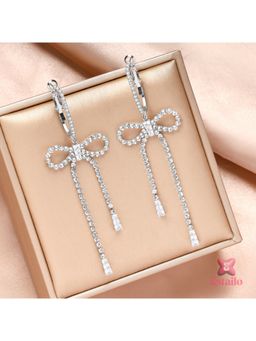 ESTAILO FASHION - Rhinestone Ribbon Drop Earrings Silver