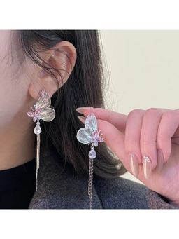 ESTAILO FASHION - Graceful Monarch Pearl Chain Earrings Silver