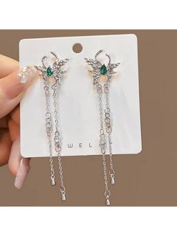 ESTAILO FASHION - Emerald Bloom Chain Drops Earrings Silver