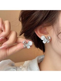 ESTAILO FASHION - Silver Bow Knot Earrings White