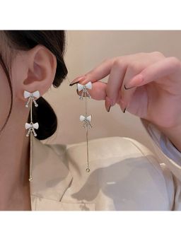 ESTAILO FASHION - Zircon Ribbon Dangles Earrings Gold