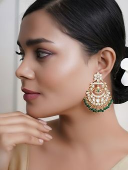 Adwitiya - Women Earrings with Diamond Stones and Green Bead Accents