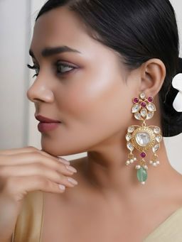 Adwitiya - Women Gulabi Affair Inspired Traditional Kundan Earrings