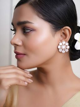 Adwitiya - Women Elegant Mini Flower Polki Stud Earrings with Gold Plating