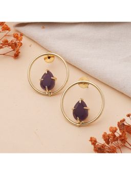 KKATHA ACCESSORIES - Round Amethyst Stone Earrings