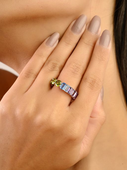 METALM Eternity Band Ring For Women with Prong-Set Colourful Cz Diamonds