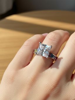 METALM - Emerald Cut Cz Diamond Ring For Women