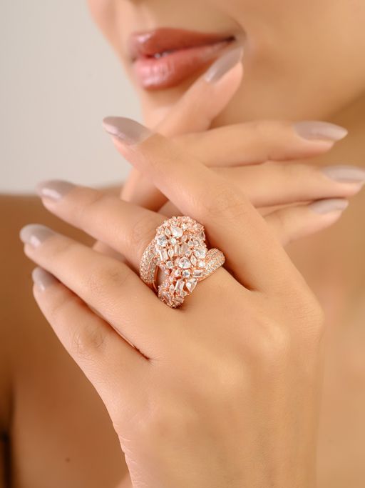 METALM Rose Gold Plated Signet Ring For Women In with Sparkling Cz Diamonds