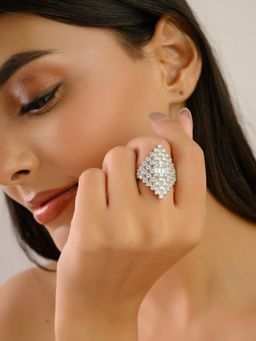 METALM - American Diamond Cocktail Ring For Women In White Gold Finish