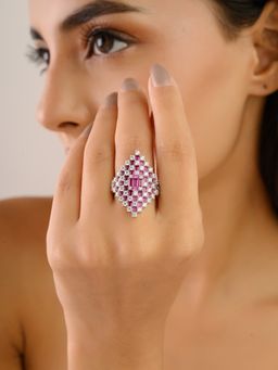 METALM - Signet Ring with Sparkling Pink and White Cz Diamonds