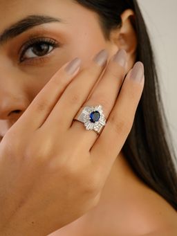 METALM - White Gold Finish Ice Cut Blue Cz Diamond Ring For Women with Dazzling Cz Stones