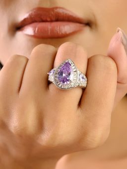 METALM - Pear Cut Purple Cz Diamond Ring In with Stunning White Gold Finish