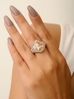 METALM - White Gold Plated Ring with Pear Cut Yellow Cz Diamonds