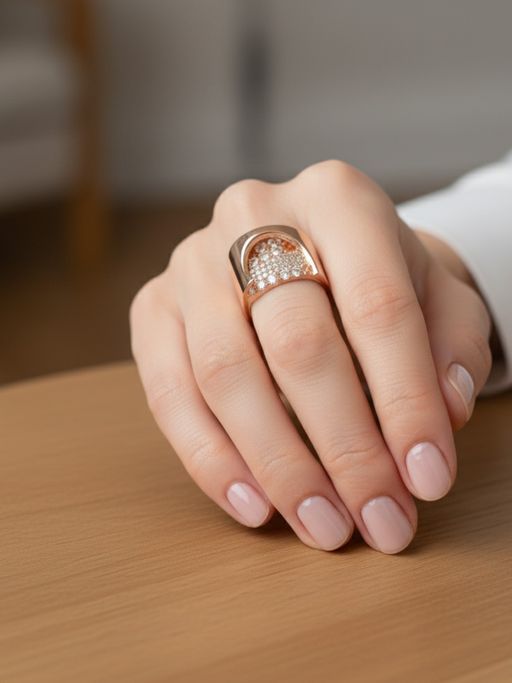 METALM Rose Gold Plated Open Ring For Women with Shiny Cz Diamond Accents