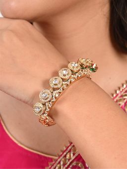 Ratnavali Jewels - Kundan Diamond Cz White Enamel Round Openable Kada Bracelet