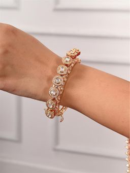 Ratnavali Jewels - Kundan Diamond Cz Green Red Enamel Round Openable Kada Bracelet